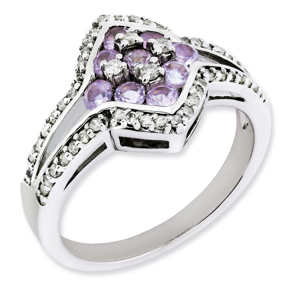 Image of ID 1 Sterling Silver Diamond & Pink Quartz Ring