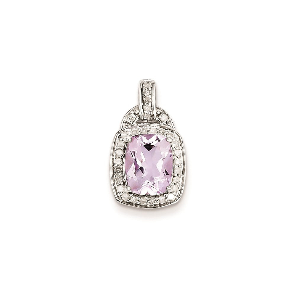 Image of ID 1 Sterling Silver Diamond & Pink Quartz Square Pendant