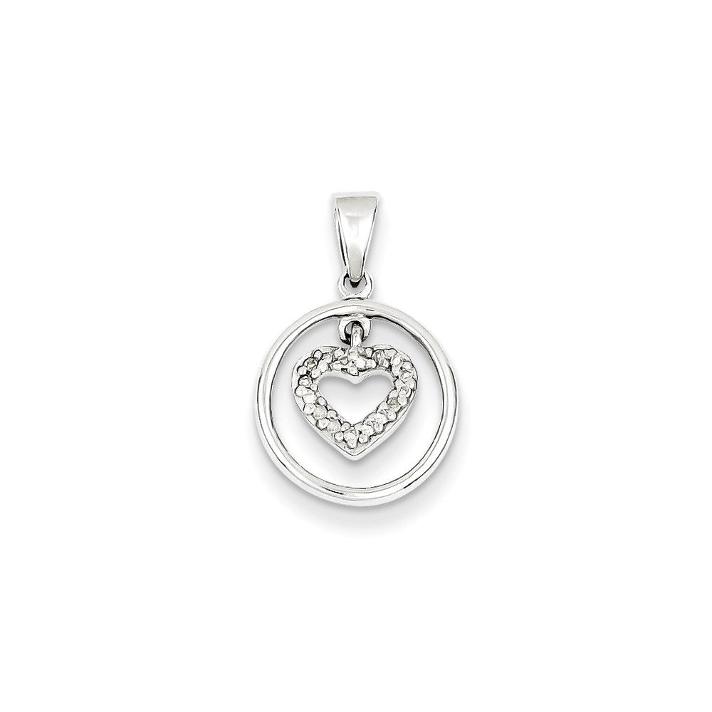 Image of ID 1 Sterling Silver Diamond Rhodium Heart in Circle Pendant