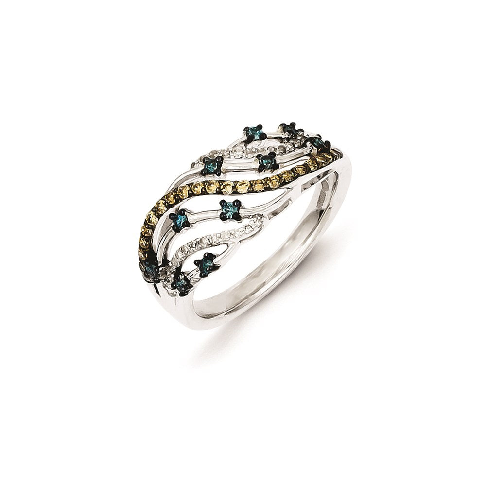 Image of ID 1 Sterling Silver Fancy Swirl Design White Champagne & Blue Diamond Ring