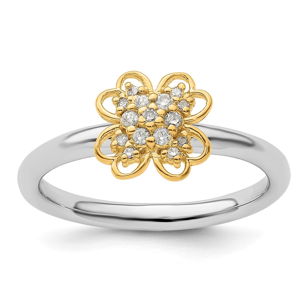 Image of ID 1 Sterling Silver & Gold Plated Stackable Expressions Dia Flower Ring