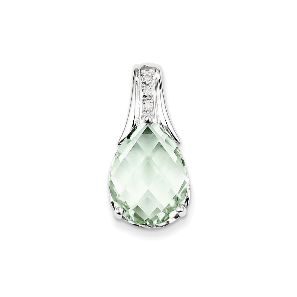 Image of ID 1 Sterling Silver Green Quartz and Diamond Pendant