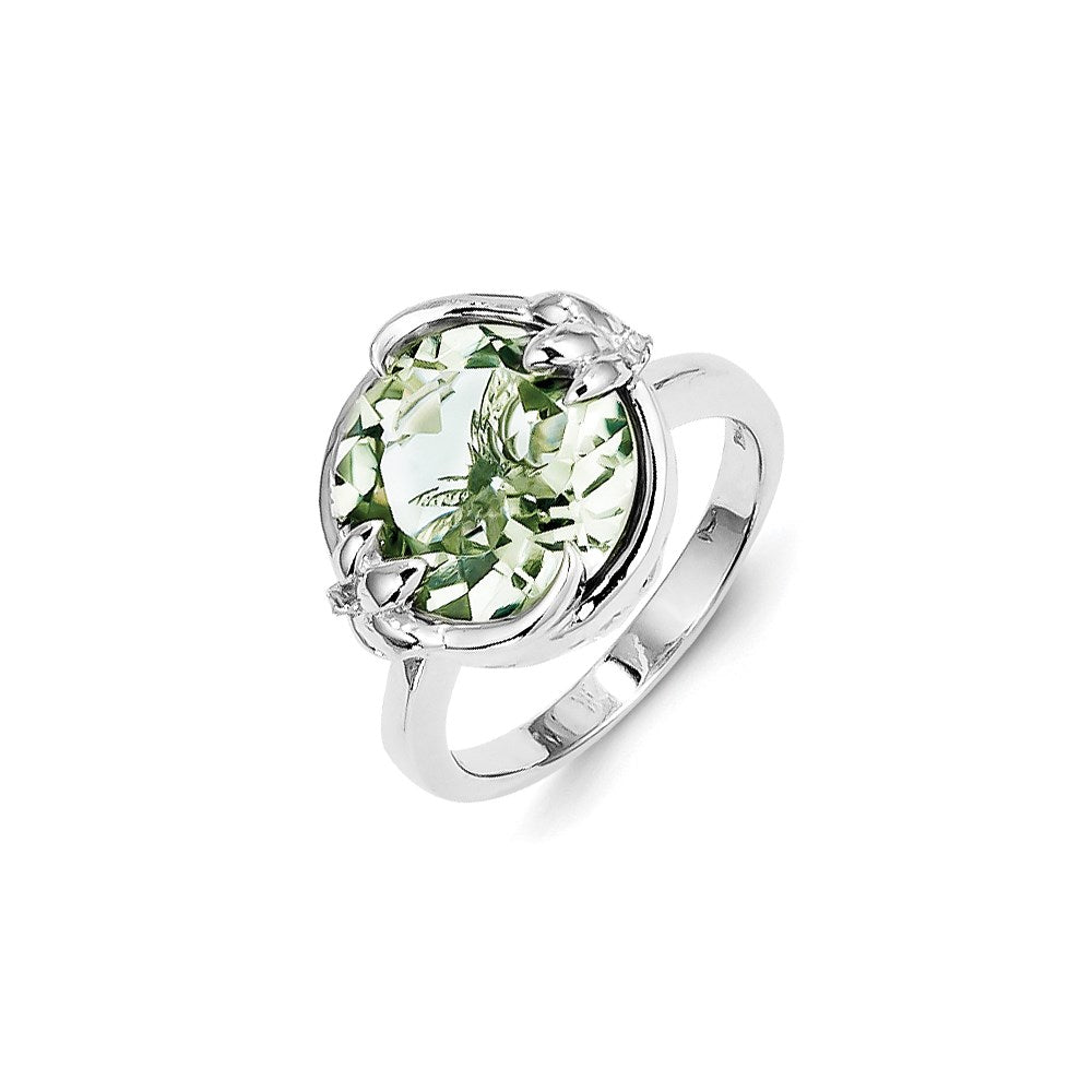 Image of ID 1 Sterling Silver Green Quartz and Diamond Ring