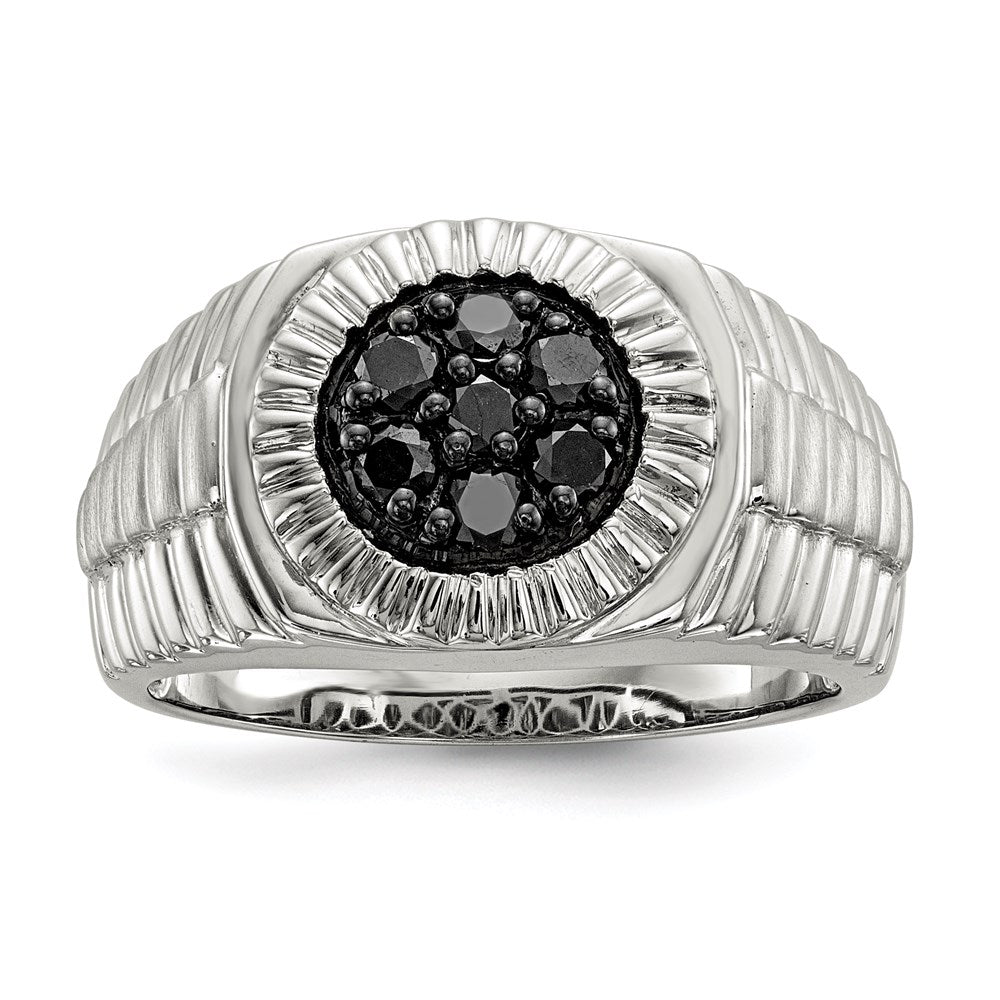 Image of ID 1 Sterling Silver Mens Black Diamond Polished and Satin Ring