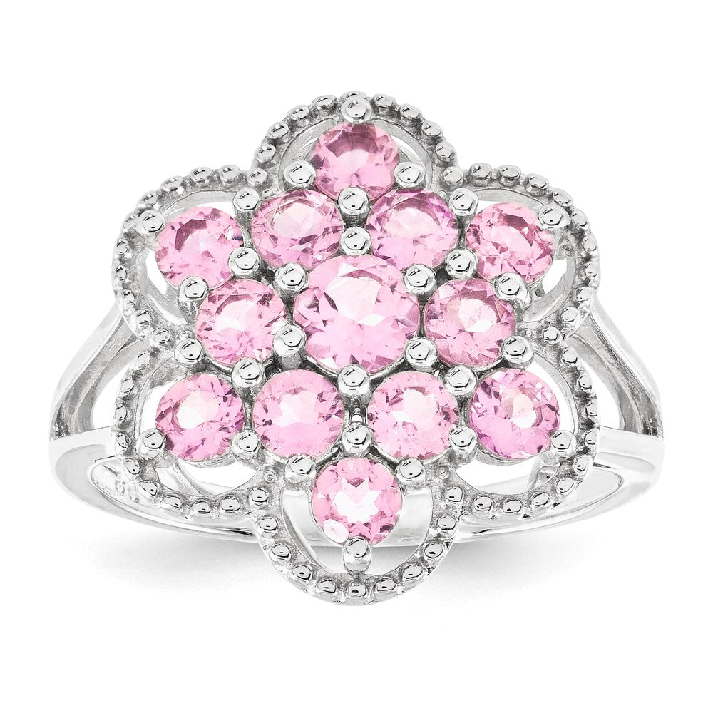 Image of ID 1 Sterling Silver Pink Tourmaline Flower Ring