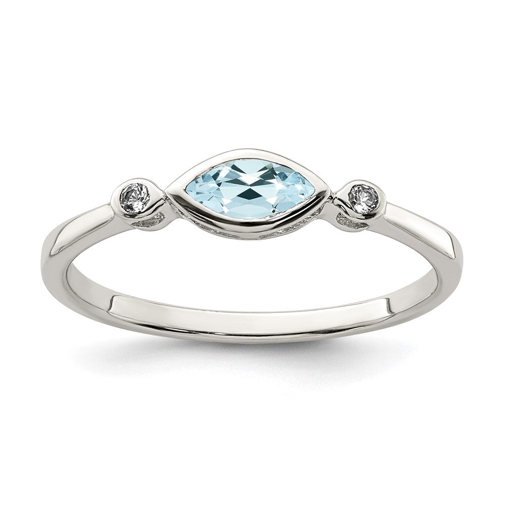 Image of ID 1 Sterling Silver Polished Aquamarine and White Topaz Ring