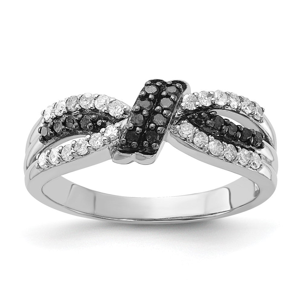 Image of ID 1 Sterling Silver Polished Black & White Diamond Knot Ring
