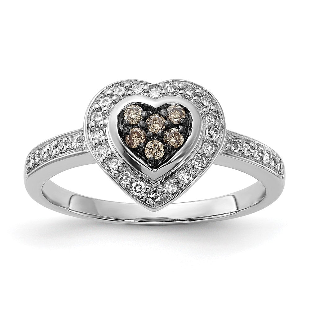 Image of ID 1 Sterling Silver Polished Champagne & Clear Diamond Heart Ring