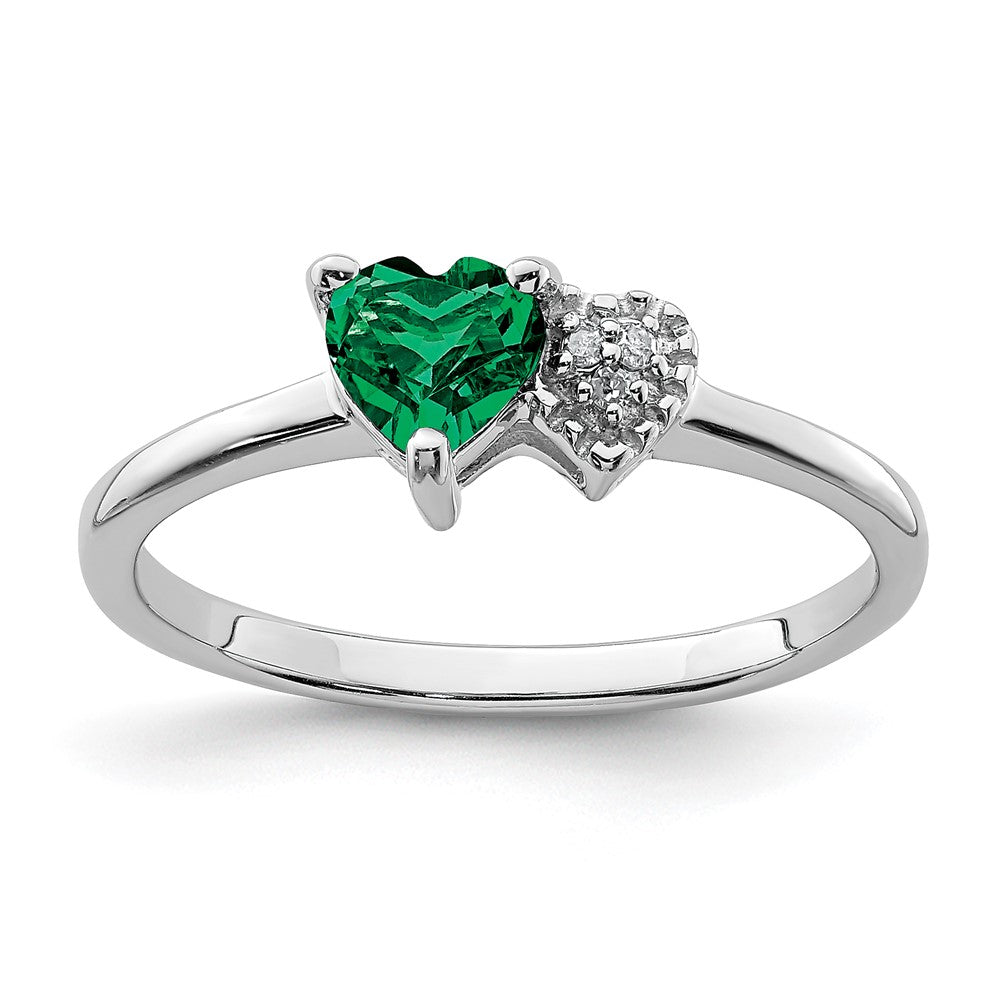 Image of ID 1 Sterling Silver Polished Created Emerald and Diamond Ring