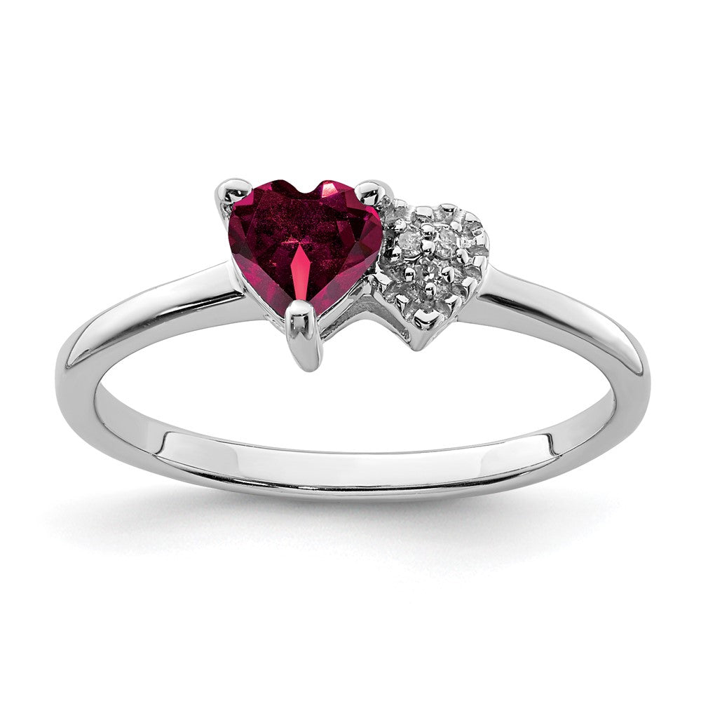 Image of ID 1 Sterling Silver Polished Created Ruby and Diamond Ring