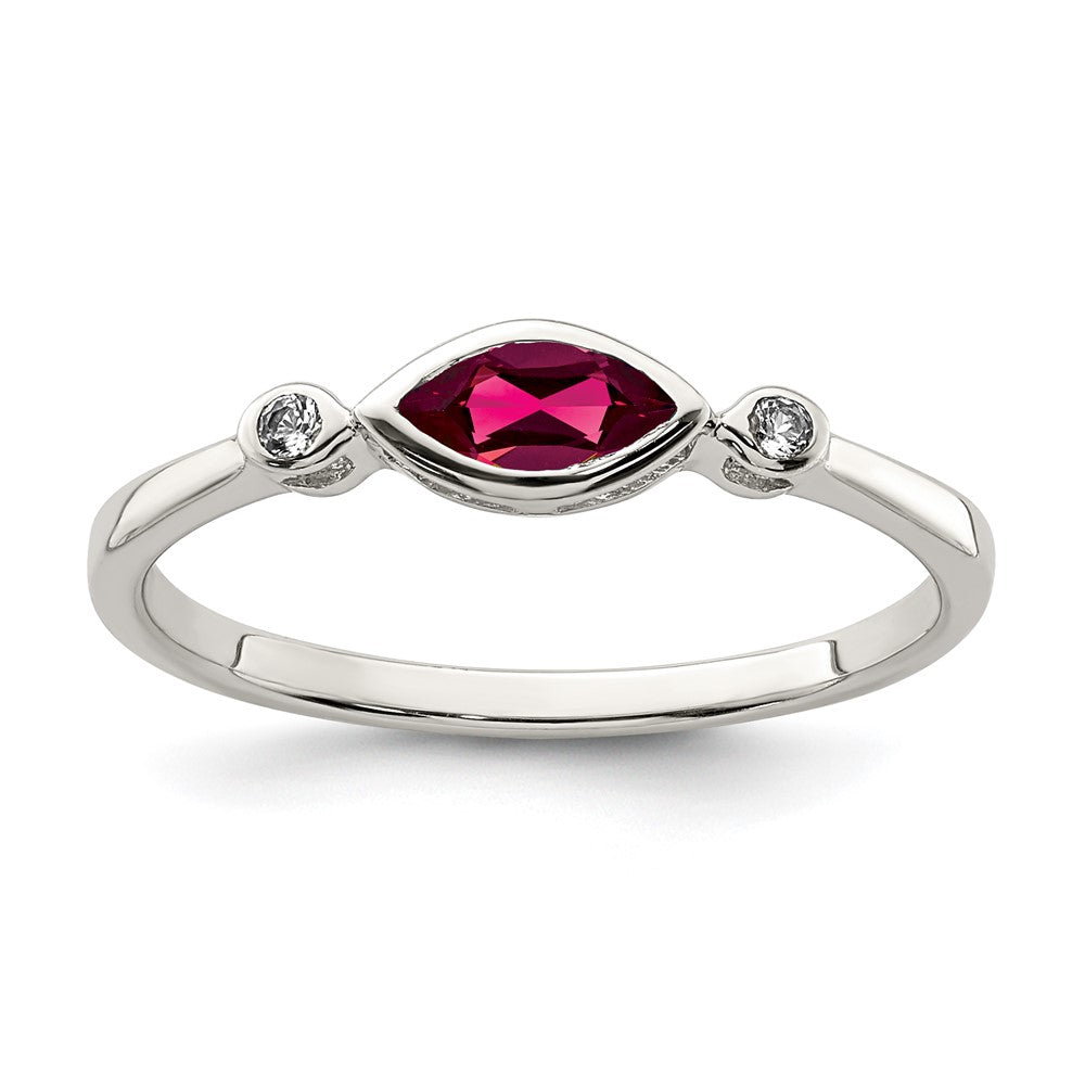 Image of ID 1 Sterling Silver Polished Created Ruby and White Topaz Ring