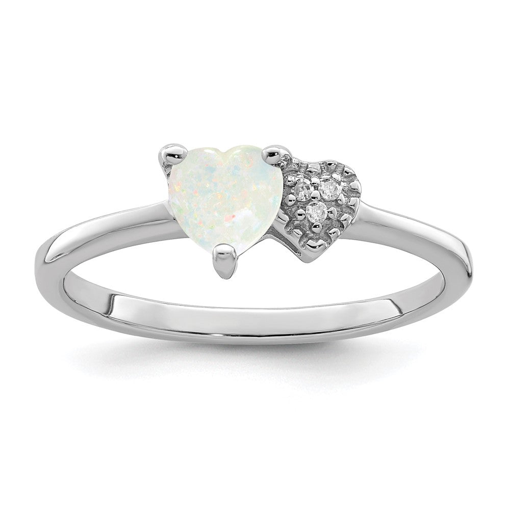 Image of ID 1 Sterling Silver Polished Lab Created Opal and Diamond Ring