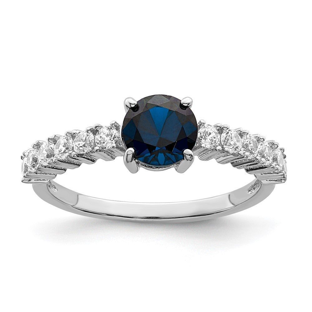 Image of ID 1 Sterling Silver Polished Rhodium-plated Cr Blue Spinel and CZ Ring