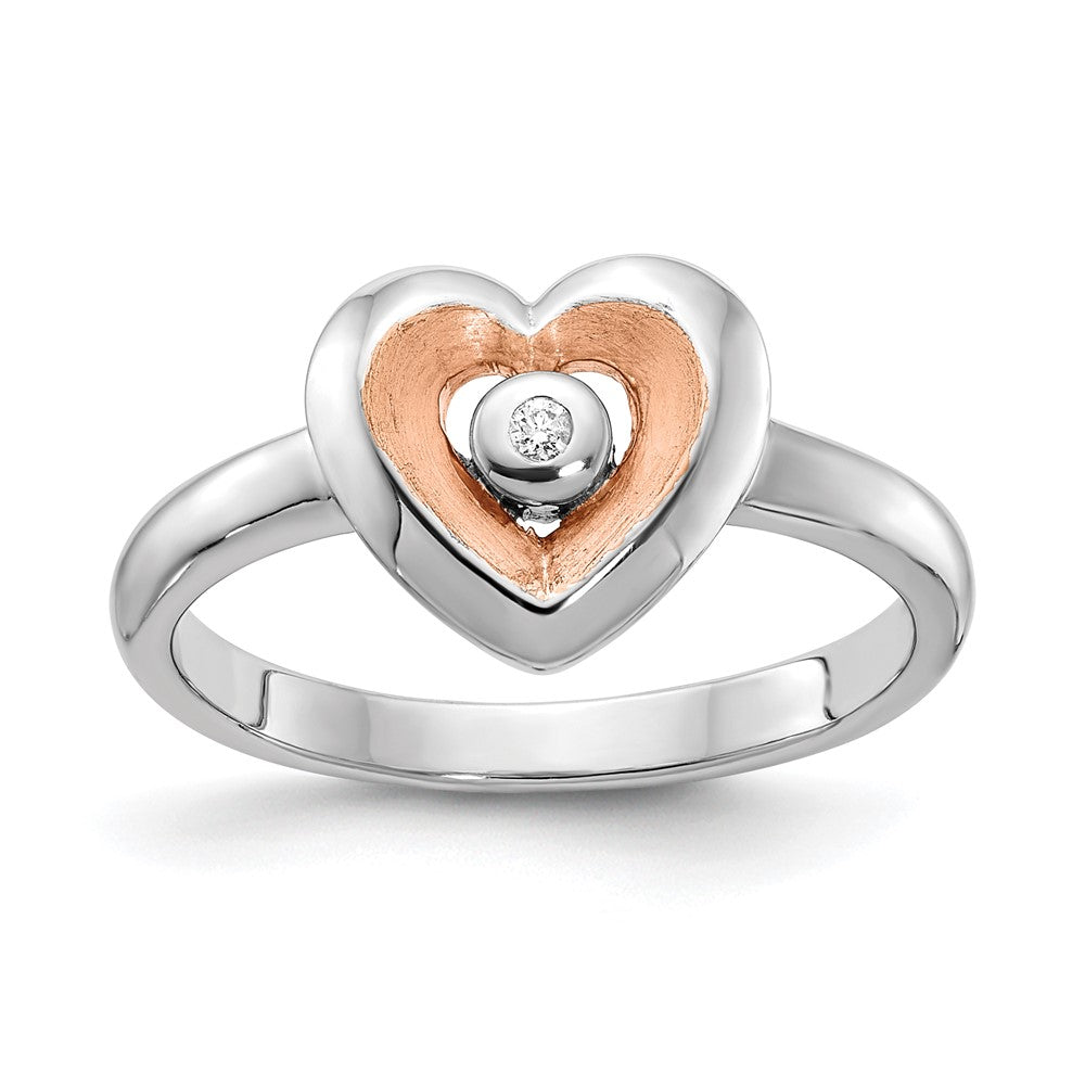 Image of ID 1 Sterling Silver RH-plated Rose Gold-plated Polished Satin Diamond Heart Rin