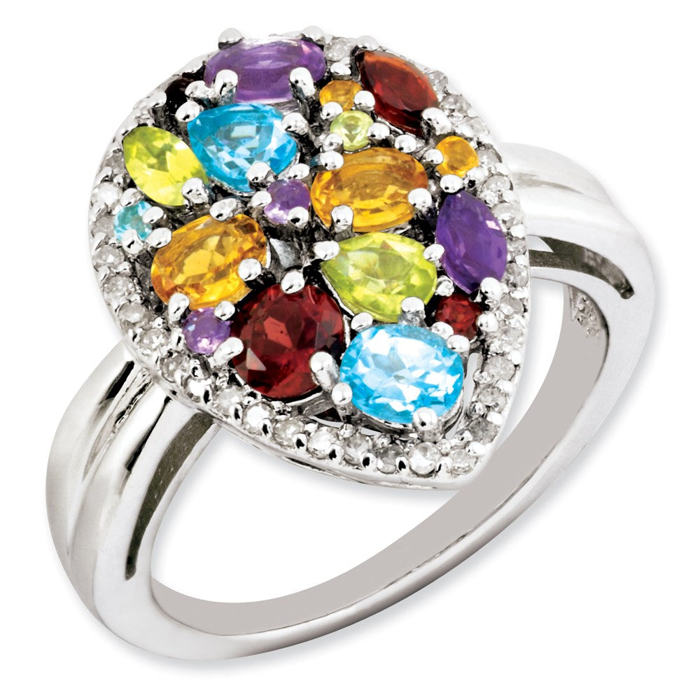 Image of ID 1 Sterling Silver Rainbow Gemstone & Diamond Ring