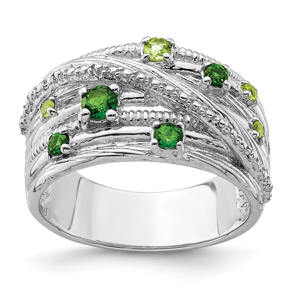 Image of ID 1 Sterling Silver Rhod-plat Chrome Diopside and Peridot Ring