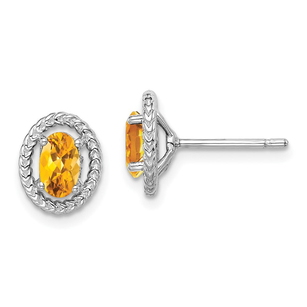 Image of ID 1 Sterling Silver Rhod-plat Citrine Oval Post Earrings