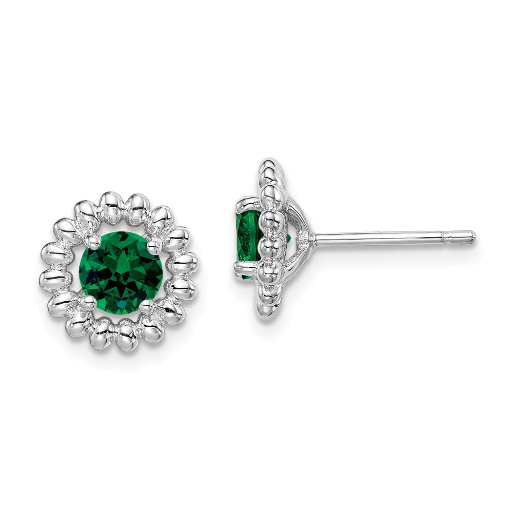 Image of ID 1 Sterling Silver Rhod-plat Created Emerald Earrings