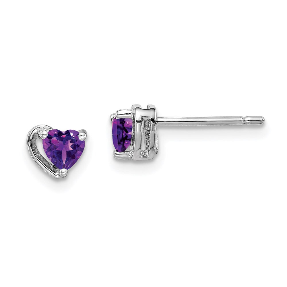 Image of ID 1 Sterling Silver Rhod-plated Amethyst Heart Post Earrings