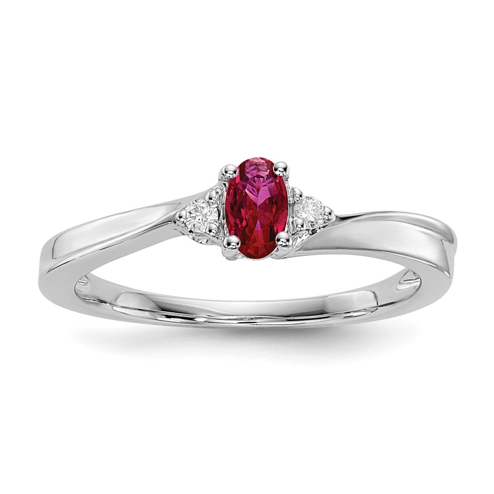 Image of ID 1 Sterling Silver Rhod-plated Created Ruby/Diamond Birthstone Ring