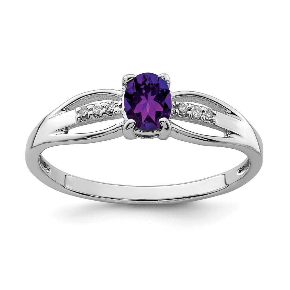 Image of ID 1 Sterling Silver Rhod-plated Diamond Amethyst Ring