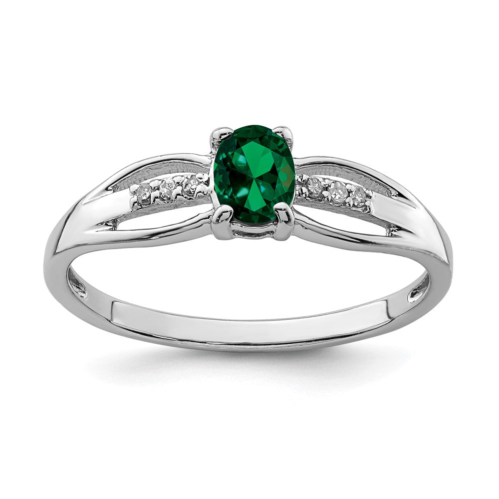 Image of ID 1 Sterling Silver Rhod-plated Diamond Created Emerald Ring