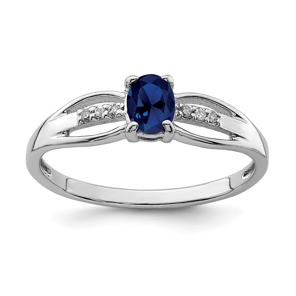Image of ID 1 Sterling Silver Rhod-plated Diamond Created Sapphire Ring