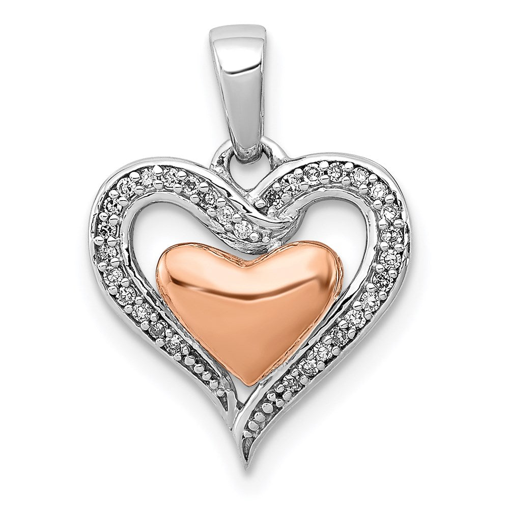 Image of ID 1 Sterling Silver Rhodium & 14K Rose Gold Heart Pendant