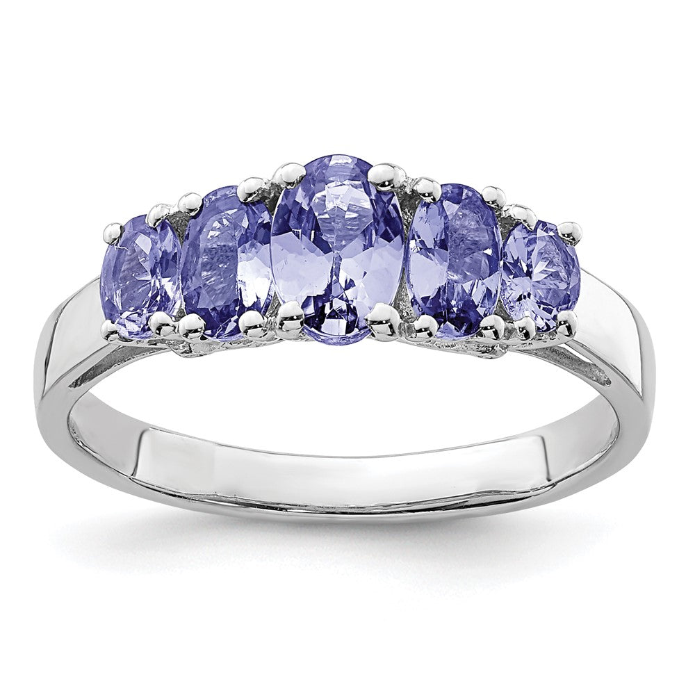 Image of ID 1 Sterling Silver Rhodium 5-Stone Oval Tanzanite Ring