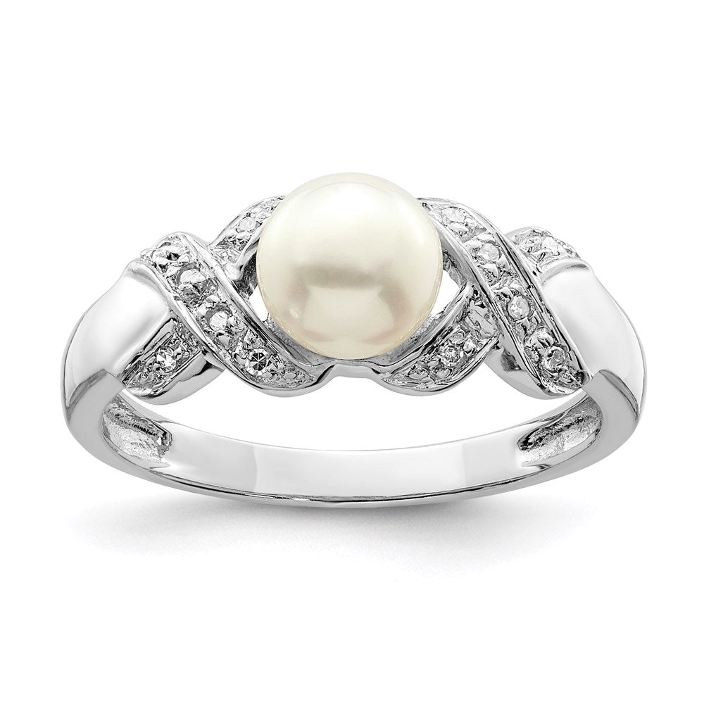 Image of ID 1 Sterling Silver Rhodium 6mm FW Cultured Button Pearl Ring