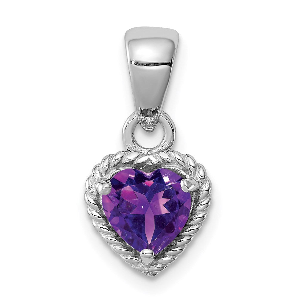 Image of ID 1 Sterling Silver Rhodium Amethyst Small Heart Pendant