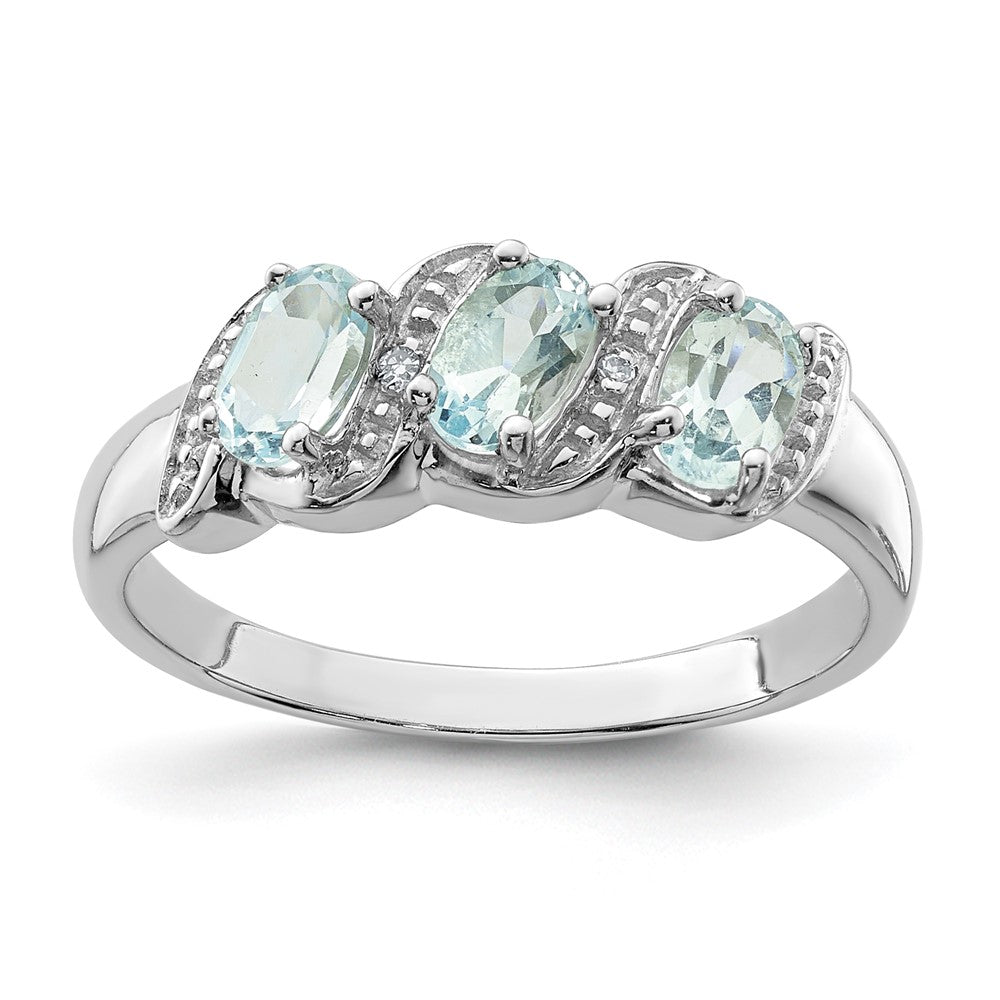 Image of ID 1 Sterling Silver Rhodium Aqua & Diamond Ring