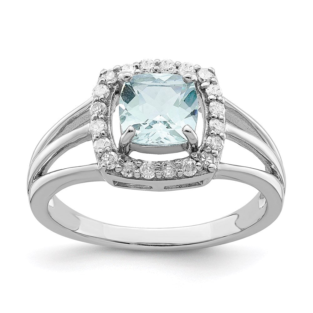 Image of ID 1 Sterling Silver Rhodium Aquamarine & Diamond Square Ring