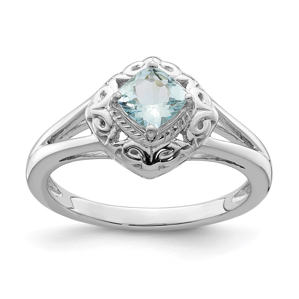 Image of ID 1 Sterling Silver Rhodium Aquamarine Square Ring