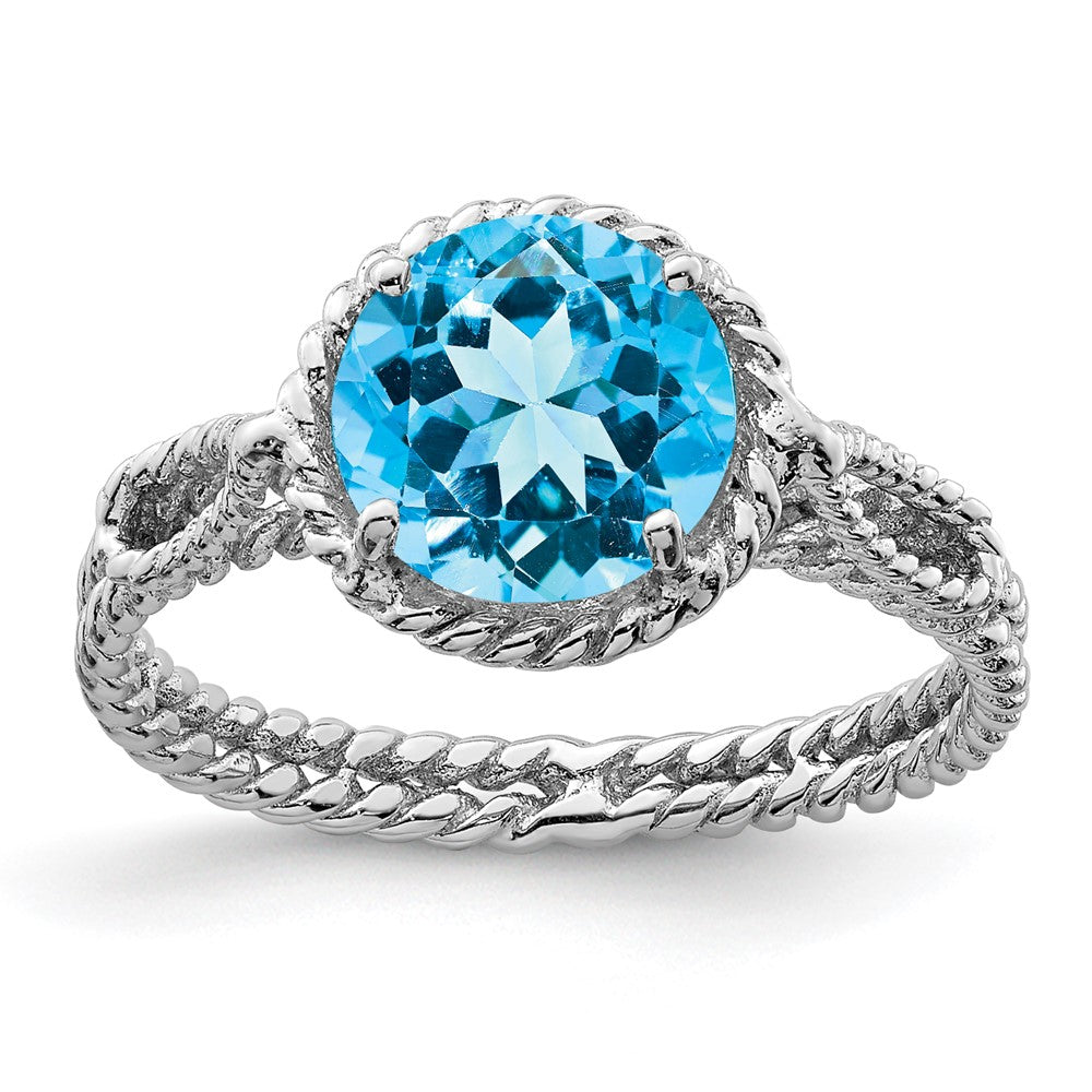 Image of ID 1 Sterling Silver Rhodium Blue Topaz Twisted Circle Ring