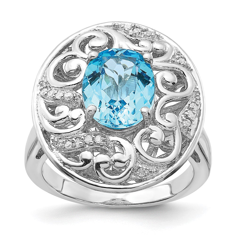 Image of ID 1 Sterling Silver Rhodium Blue Topaz and Diamond Ring