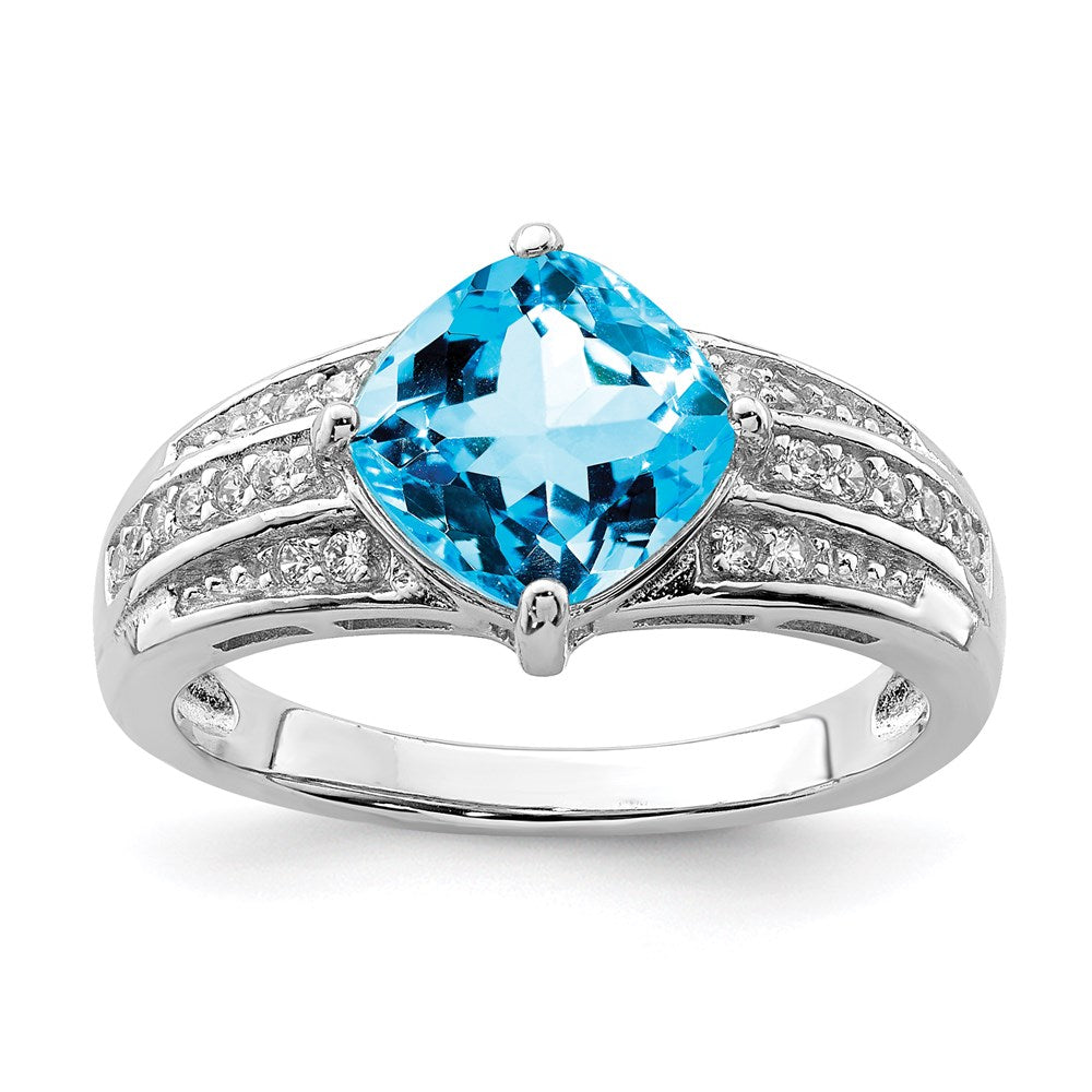 Image of ID 1 Sterling Silver Rhodium CZ and Blue Topaz Ring