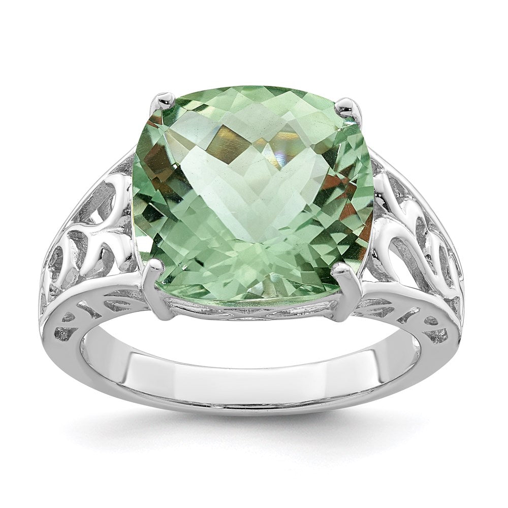 Image of ID 1 Sterling Silver Rhodium Checker-Cut Green Quartz Ring