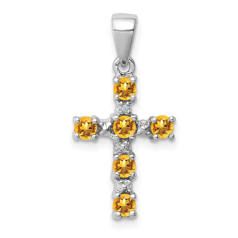 Image of ID 1 Sterling Silver Rhodium Citrine & Diamond Accent Cross Pendant