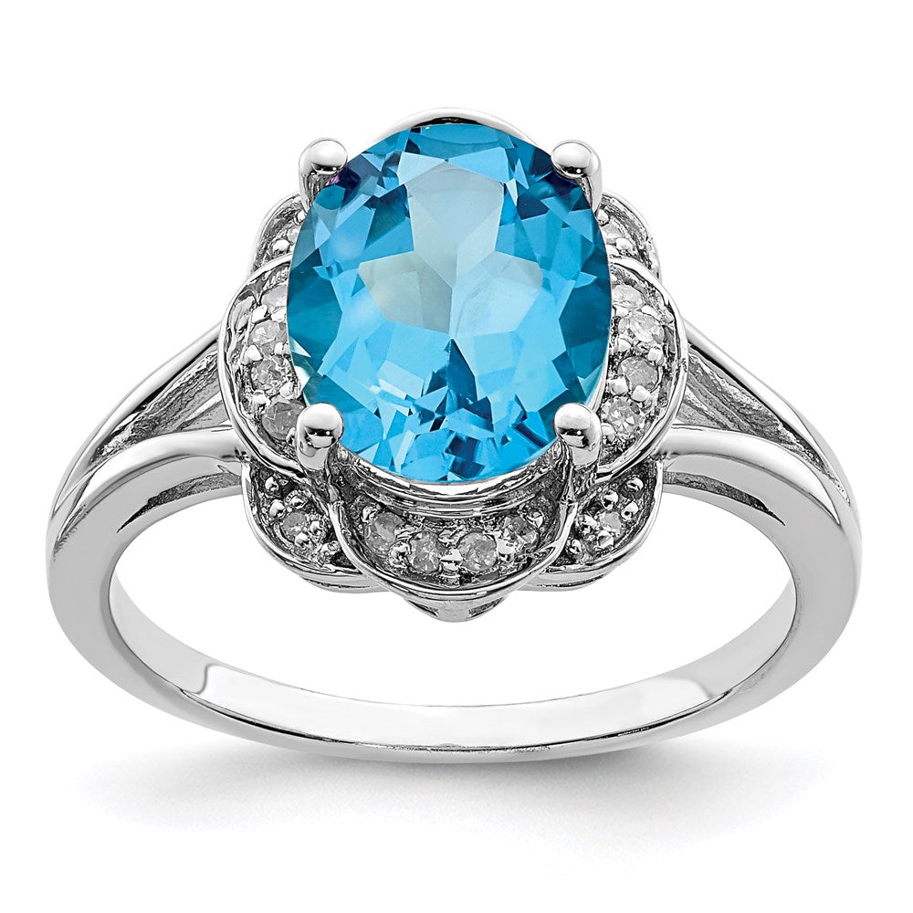 Image of ID 1 Sterling Silver Rhodium Diamond & Blue Topaz Ring