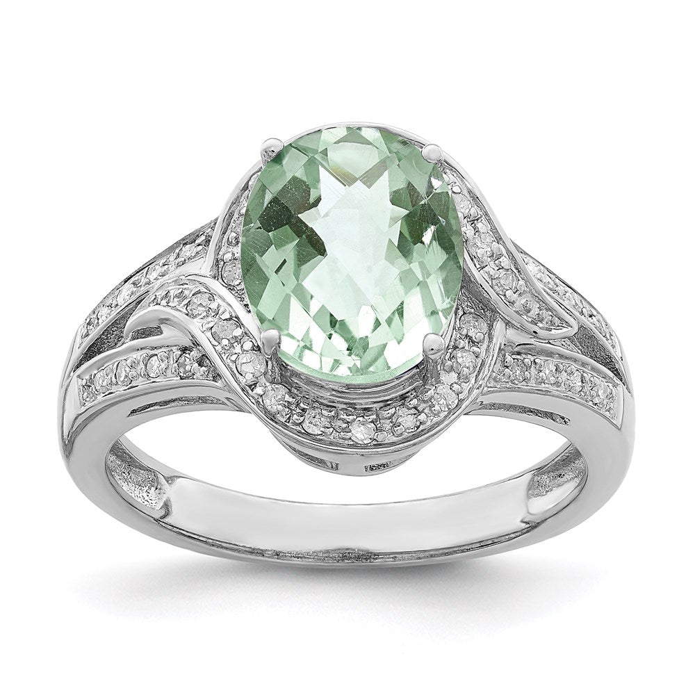 Image of ID 1 Sterling Silver Rhodium Diamond & Checker-Cut Green Quartz Ring