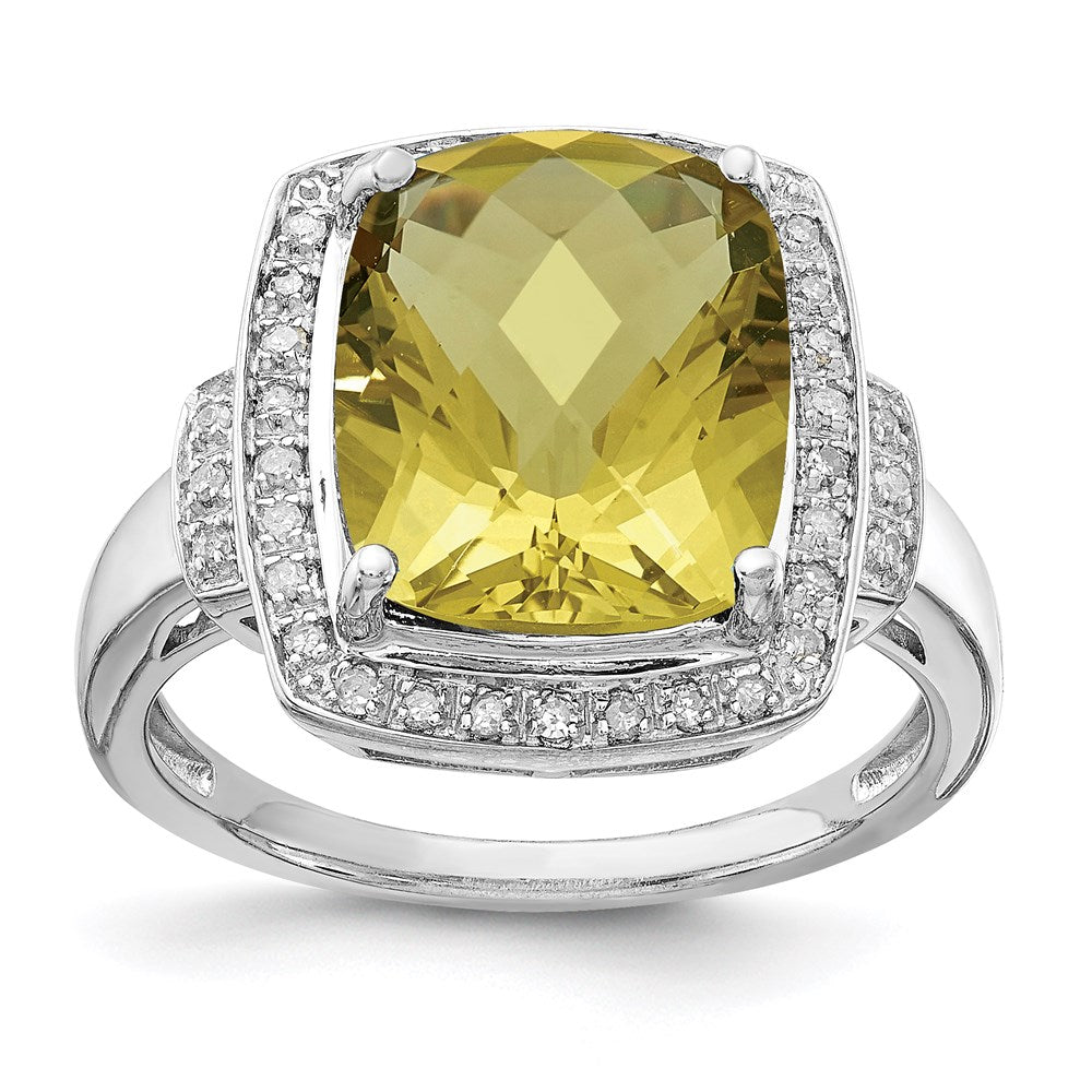 Image of ID 1 Sterling Silver Rhodium Diamond & Checker-Cut Lemon Quartz Ring