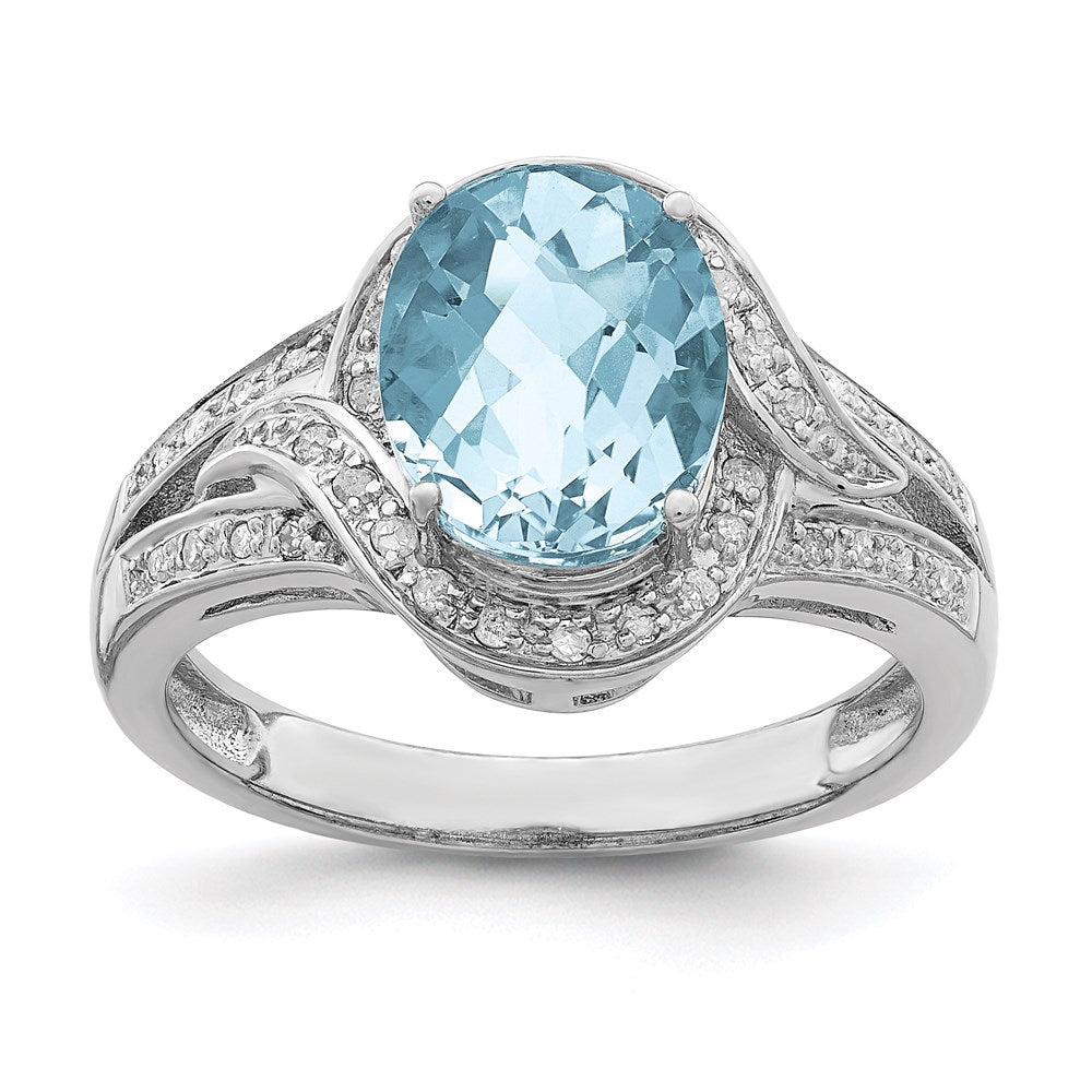 Image of ID 1 Sterling Silver Rhodium Diamond & Checker-Cut Sky Blue Topaz Ring