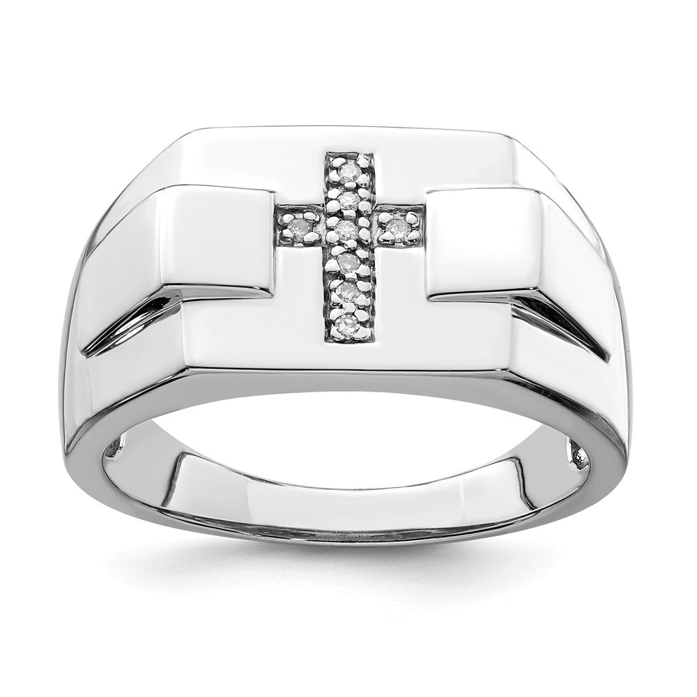 Image of ID 1 Sterling Silver Rhodium Diamond Cross Signet Ring
