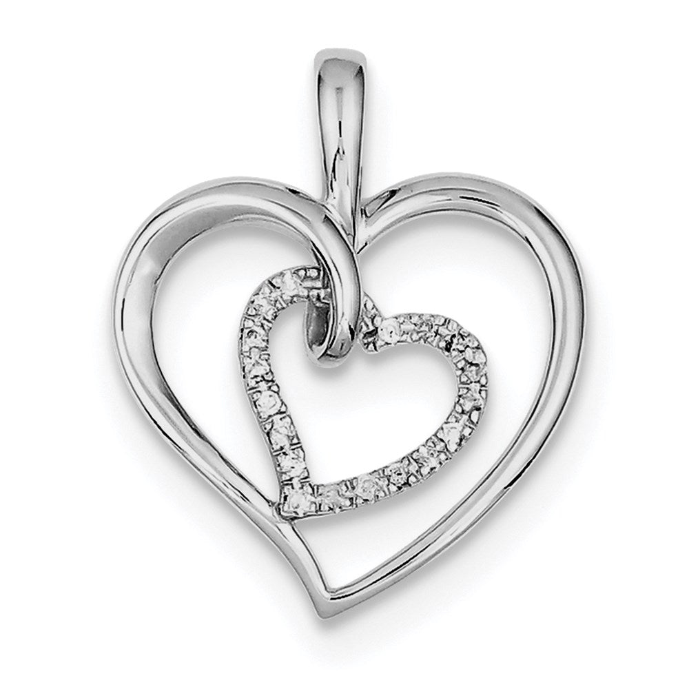 Image of ID 1 Sterling Silver Rhodium & Diamond Double Heart Pendant