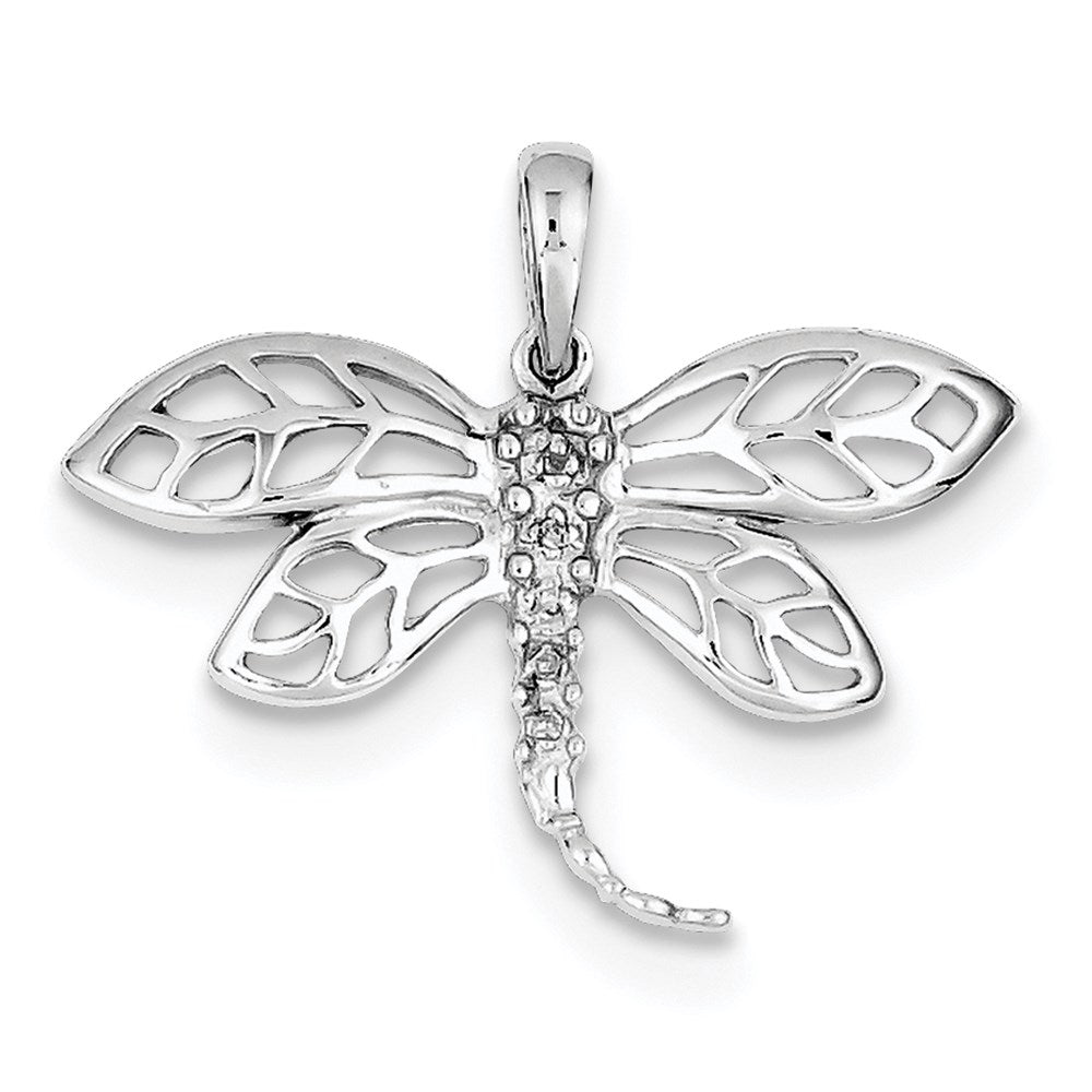 Image of ID 1 Sterling Silver Rhodium Diamond Dragonfly Pendant