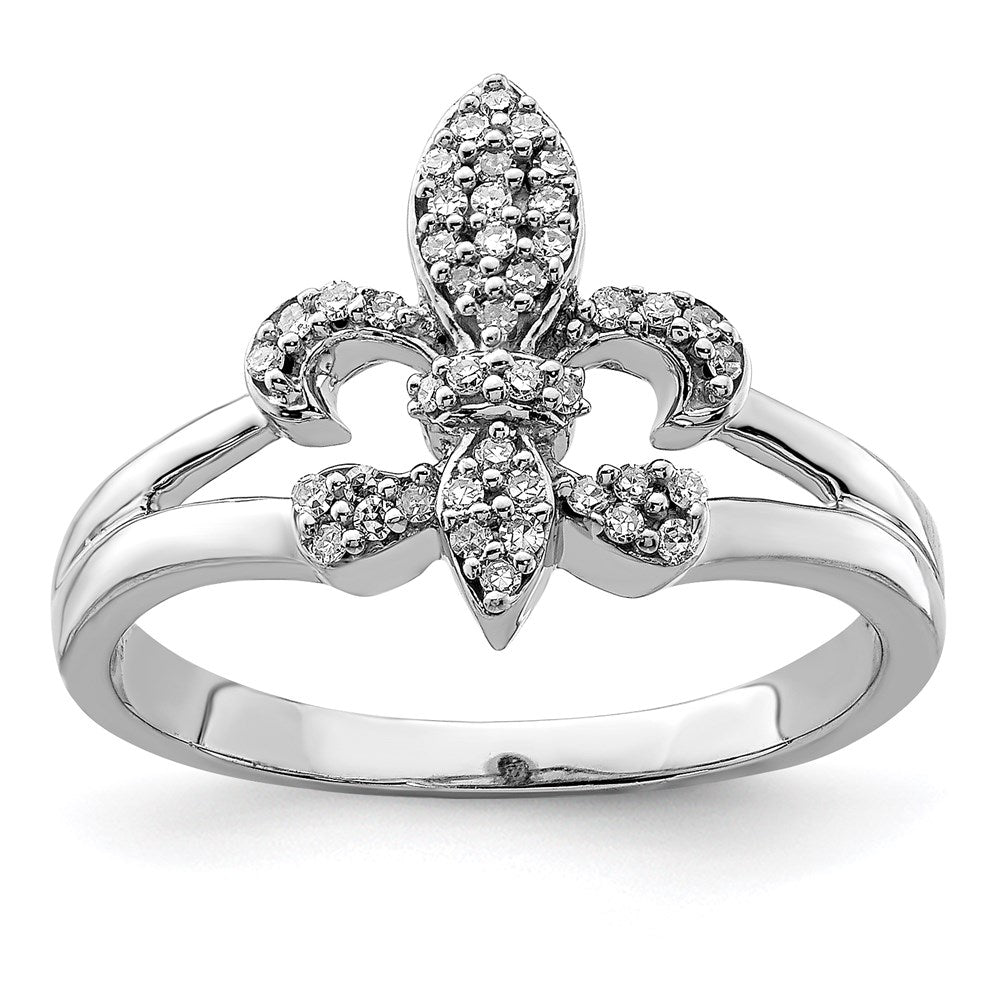 Image of ID 1 Sterling Silver Rhodium Diamond Fleur De Lis Ring