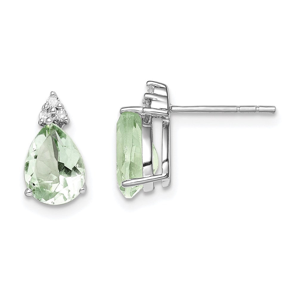 Image of ID 1 Sterling Silver Rhodium Diamond & Green Quartz Teardrop Post Earrings