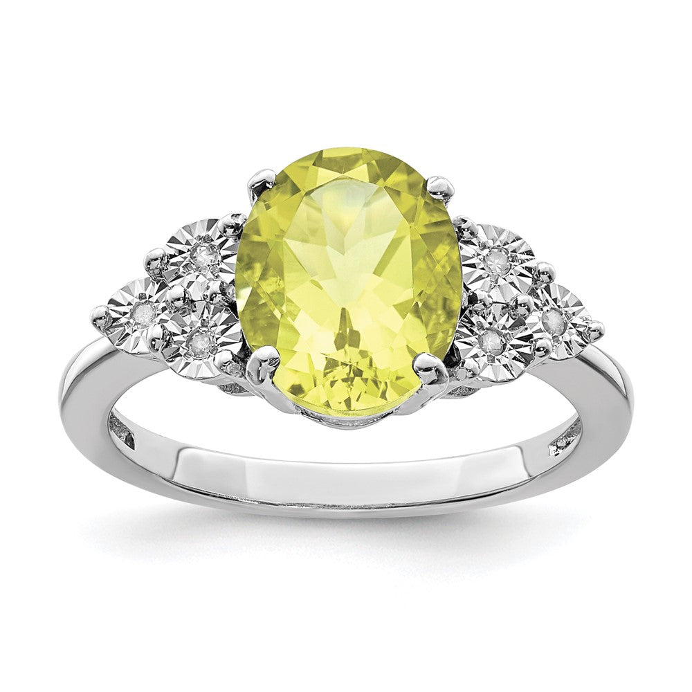 Image of ID 1 Sterling Silver Rhodium Diamond & Lemon Quartz Ring