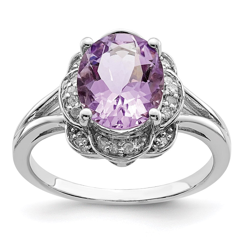 Image of ID 1 Sterling Silver Rhodium Diamond & Pink Quartz Ring